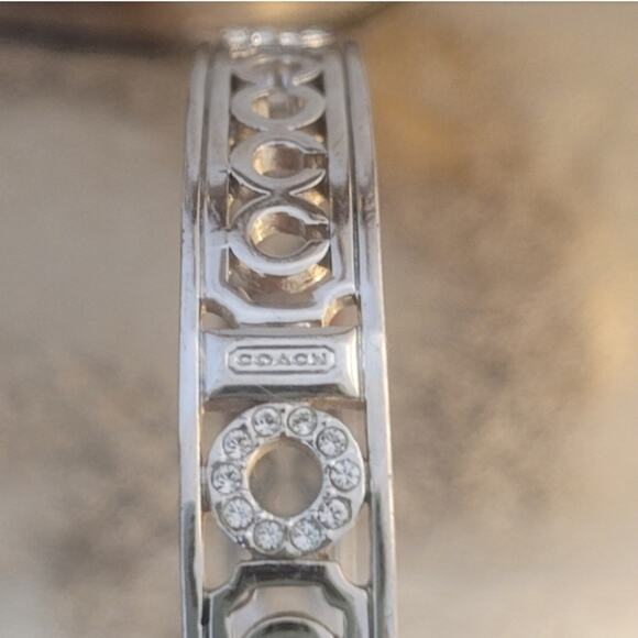 Coach Rare Silver & Crystal Cut-Out Bangle Bracelet with Dust Bag EUC MSRP $150 - Picture 6 of 10